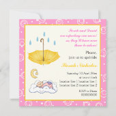 Slapende baby meisje strooi roze gele uitnodiging (Voorkant)