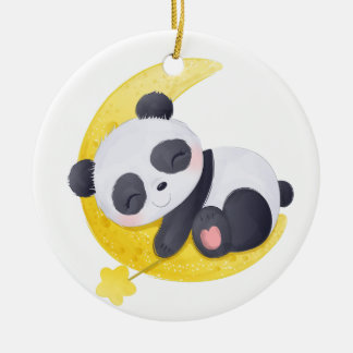 Slapende baby panda op maan aquarel keramisch ornament