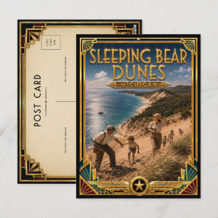 Slapende Beerduinen Michigan Vintage Art Deco Briefkaart