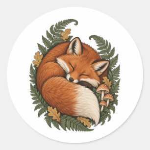 Slapende Bosvos met Varens Ronde Sticker