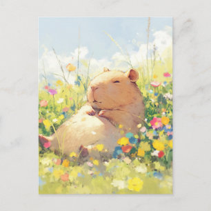 Slapende Capibara in Zomerweide met Wilde Bloemen Briefkaart
