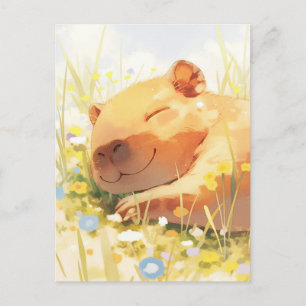 Slapende Capibara in Zonnige Wildebloemen Zomerwei Briefkaart