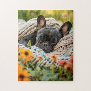 Slapende Franse Bulldog in Bloemwei Legpuzzel