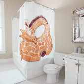 Slapende Giraffe: zachte Waterverf Douchegordijn (In situ)