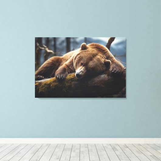 SLAPENDE GRIZZLY BEER VERREKT DOEK PRINT (Insitu (Houten vloer))