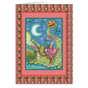 SLAPENDE HOLLE ROZE FLAMINGO & KROKODIL FUNKAARD