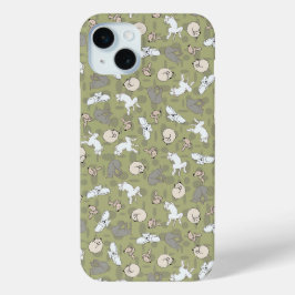 Slapende Hond Geïnspireerde Print in Groen Grijs iPhone 15 Mini Hoesje