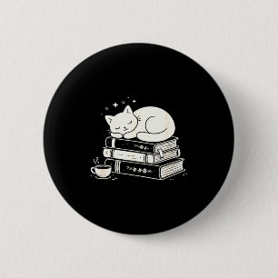Slapende kat en boeken schattig lief knus vredig ronde button 5,7 cm