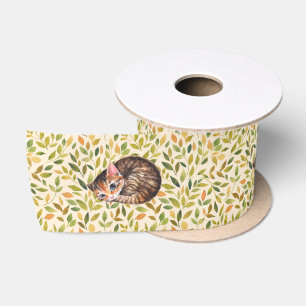 Slapende kat, florale achtergrond lint