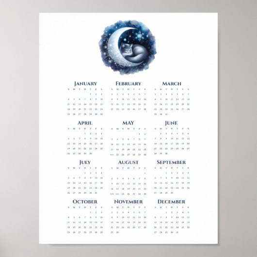 Slapende kat op de maan 2026 kalender Minimalistis Poster (Voorkant)