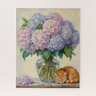Slapende kater en hortensia's legpuzzel