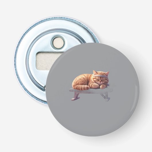 Slapende Kattenflesopener met Sinaasappel Vacht – Button Flesopener (Voorkant)