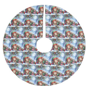 Slapende Kerstelf met Calico Kitten Kerstboom Rok
