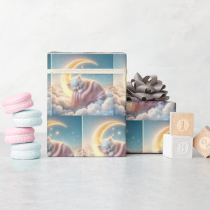 Slapende kitten op een maansikkel cadeaupapier