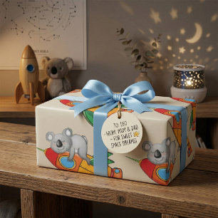 Slapende Koala op Kleurrijke Raket Cadeaupapier
