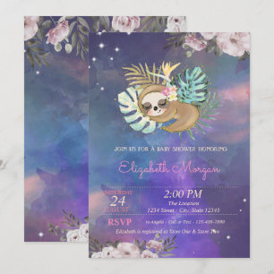 Slapende Luiaard Bloemrijke Waterverf Baby Shower Kaart