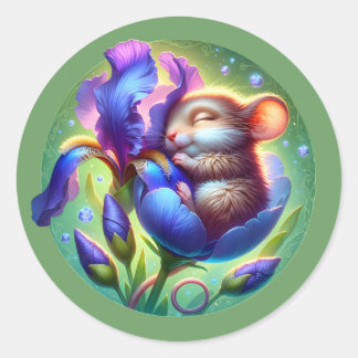 Slapende Muis in Bloem Schattig Baby Dier  Ronde Sticker