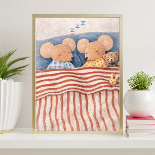slapende muizen illustratie   knuffige muizen kuns poster