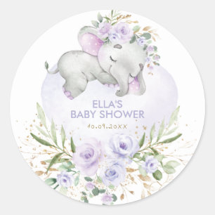  slapende olifant Paarse Floral Greenery Ronde Sticker