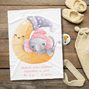 Slapende Olifant Roze Meisje Halve Maan Baby Fleece Deken