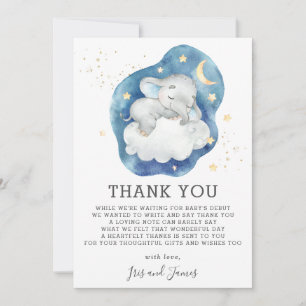 Slapende Olifant Twinkelende Ster Baby Shower Jong Bedankkaart