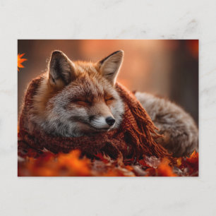 Slapende Rode Vos in een Gezellige Herfst Sjaal Briefkaart