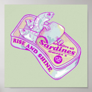 SLAPENDE SARDINES STIJGEN EN SCHIJNEN POSTER