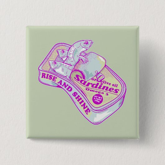 SLAPENDE SARDINES STIJGEN EN SCHIJNEN VIERKANTE BUTTON 5,1 CM (Voorkant)