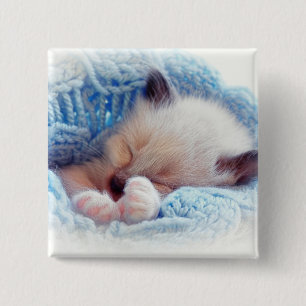 Slapende Siamese Kitten Paws Vierkante Button 5,1 Cm