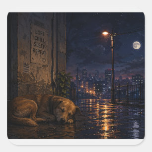 slapende straathond vierkante sticker