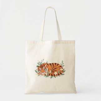 Slapende Tijger Bloem Illustratie – Schattig Knus Tote Bag