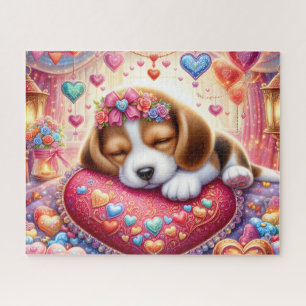 Slapende Valentijnsdag Beagle Puppy Legpuzzel