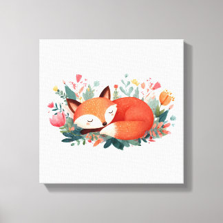 Slapende Vos Bloem Illustratie Canvas Afdruk