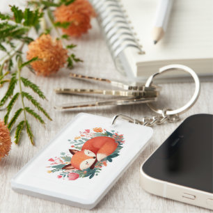 Slapende Vos Bloem Illustratie Sleutelhanger