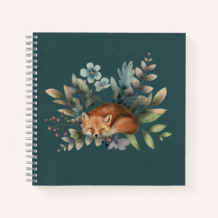 Slapende Vos Bloemen Bladeren Donkergroene Achterg Notitieboek