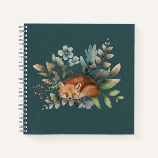 Slapende Vos Bloemen Bladeren Donkergroene Achterg Notitieboek (Voorkant)