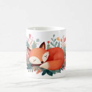 Slapende Vos Bloemrijke Cute Illustratie Koffiemok