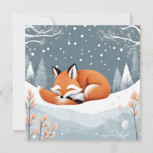 Slapende Vos In Sneeuw Winter Natuur Kerstmis Feestdagenkaart