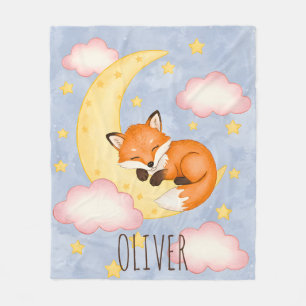 Slapende Vos op Halvemaan Nursery Droom Fleece Deken