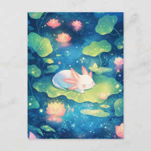 Slapende Witte Axolotl in Magische Nachtiljvervijv Briefkaart