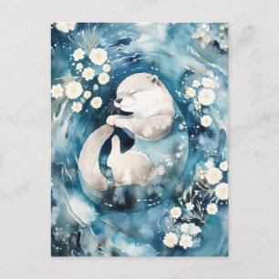 Slapende Witte Otter in Diepblauw Water Briefkaart
