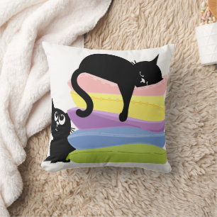 Slapende Zwarte Kat Regenboog Worp Kussen