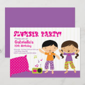 Slapepover Party Fun Birthday Invitation Kaart (Voorkant / Achterkant)