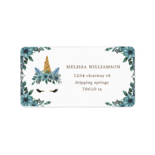 slaperig eenhoorn blauw bloemige terugkeer adresla etiket