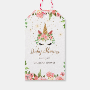 Slaperig eenhoorn blozen floraal baby shower monog cadeaulabel