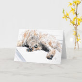 Slaperig Wenskaart Labradoodle Kaart (Gele Bloem)