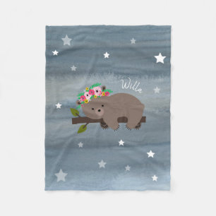 Slaperige Beer Floral Stars Girls Fleece Blanket Deken