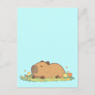 Slaperige Capybara Rustend in Zomerweide Briefkaart
