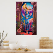 Slaperige dame in blauwe pyjama poster (Keuken)