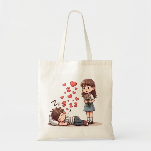 Slaperige jongen en meisje met bloemen tote bag (Voorkant)
